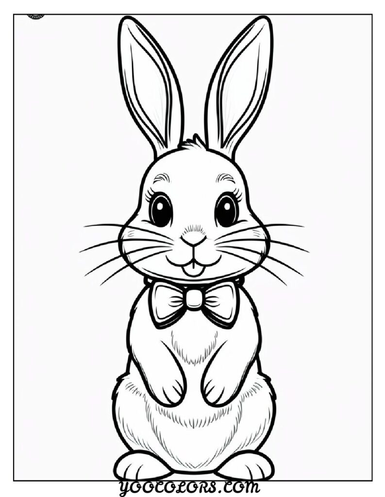 Bunny Coloring Page: Free Printable Cute, Realistic, and Easter-Themed Sheets for All Ages 16 Bunny Wearing a Bowtie pdf