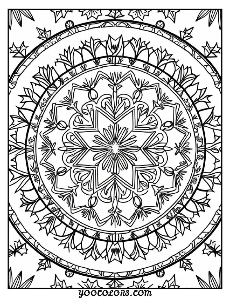Free Printable Mandala Coloring Pages: 26 Intricate Designs Blending Art, and Spirituality 10 Mandala flowers coloring pages Holiday themed mandala design pdf