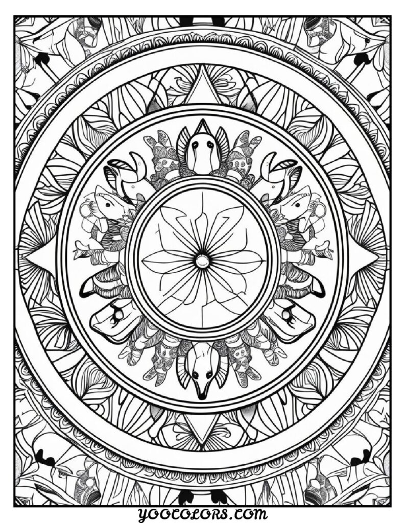 Free Printable Mandala Coloring Pages: 26 Intricate Designs Blending Art, and Spirituality 22 Mandala flowers coloring pages featuring aniamal 1 pdf