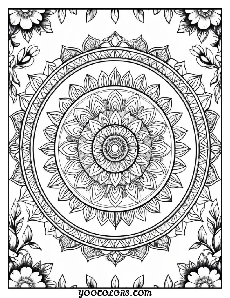 Free Printable Mandala Coloring Pages: 26 Intricate Designs Blending Art, and Spirituality 20 Mandala flowers coloring pages with floral borders pdf