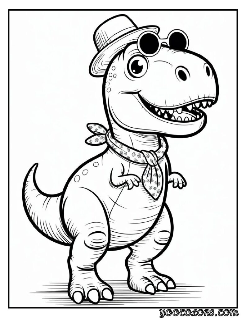 T-Rex Coloring Pages: Top 20 Printable Designs for Kids and Adults 10 T rex coloring pages Cartoon T Rex with accessories pdf