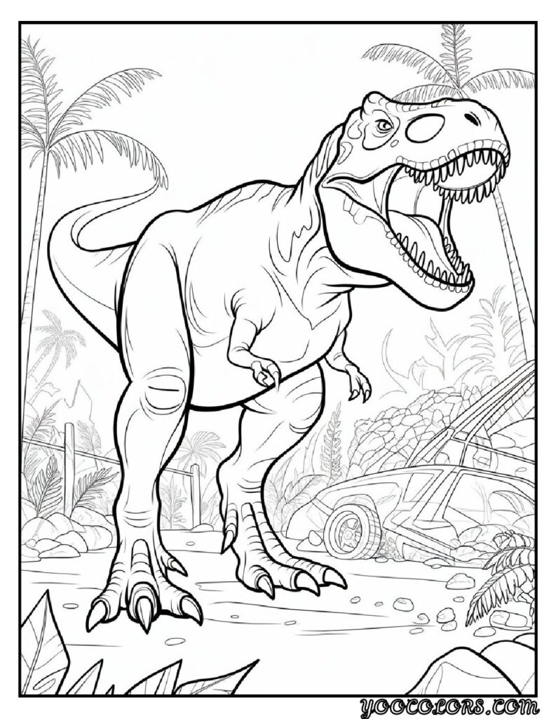 T-Rex Coloring Pages: Top 20 Printable Designs for Kids and Adults 19 T rex coloring pages Jurassic Park T Rex scene 1 pdf