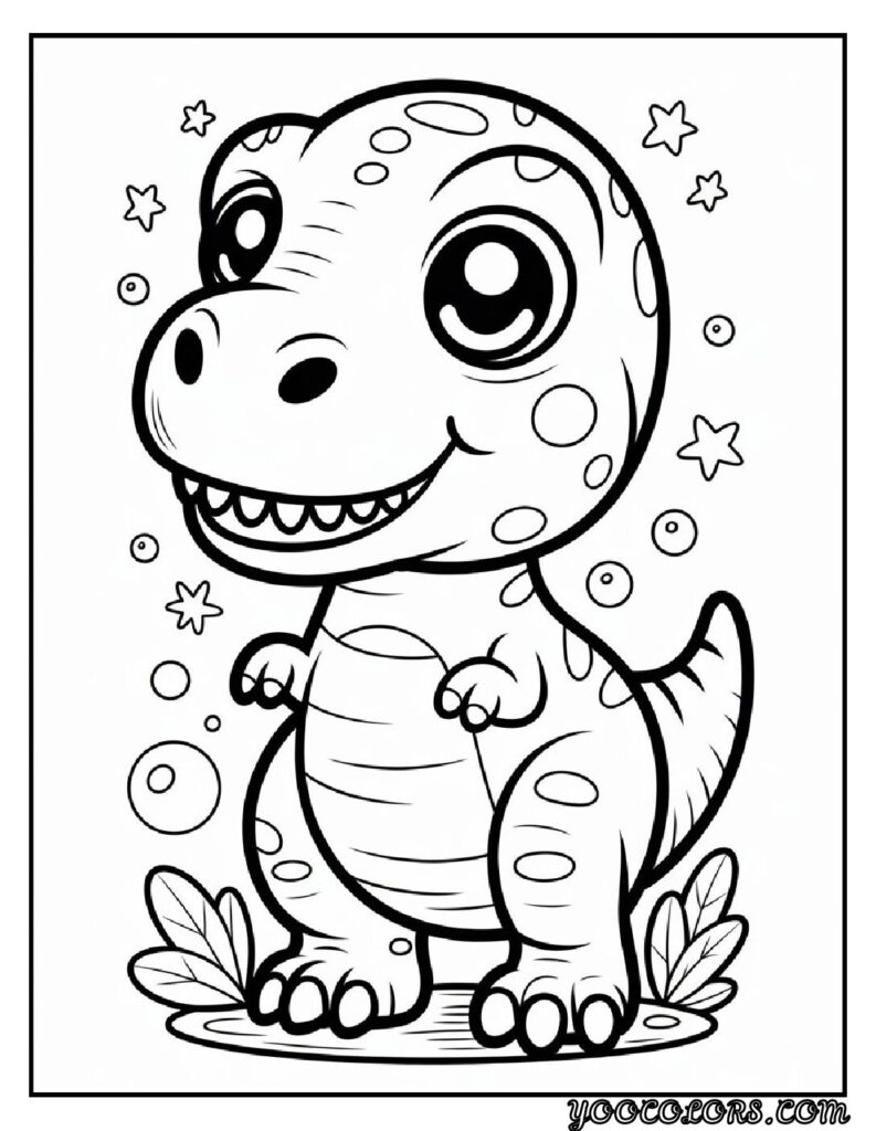 T-Rex Coloring Pages: Top 20 Printable Designs for Kids and Adults 18 T rex coloring pages Kawaii style T Rex illustration pdf