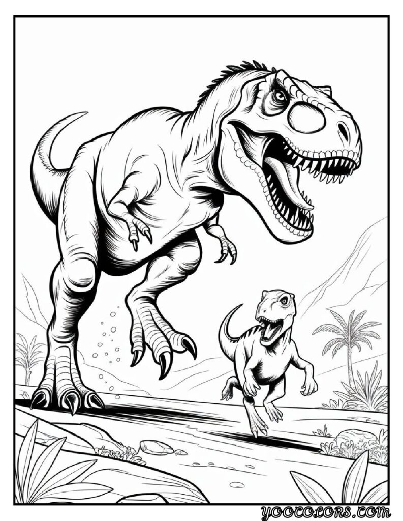 T-Rex Coloring Pages: Top 20 Printable Designs for Kids and Adults 6 T rex coloring pages T Rex chasing prey drawing pdf