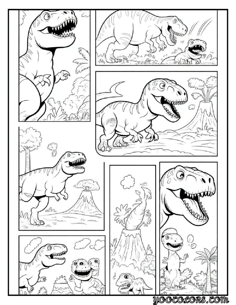 T-Rex Coloring Pages: Top 20 Printable Designs for Kids and Adults 5 T rex coloring pages T Rex comic strip style pdf