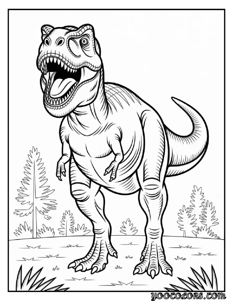 T-Rex Coloring Pages: Top 20 Printable Designs for Kids and Adults 12 T rex coloring pages detailed Jurassic era T Rex pdf
