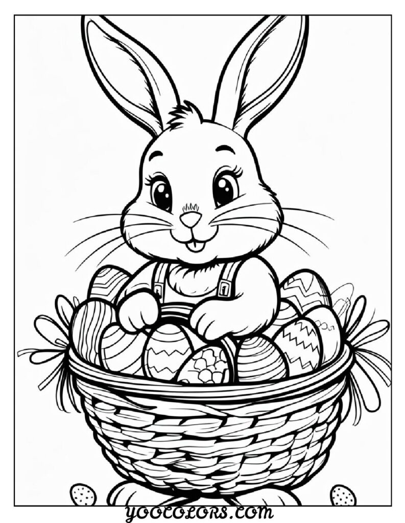 Bunny Coloring Page: Free Printable Cute, Realistic, and Easter-Themed Sheets for All Ages 12 bunny coloring pages Bunny Holding a Basket of Easter Eggs pdf