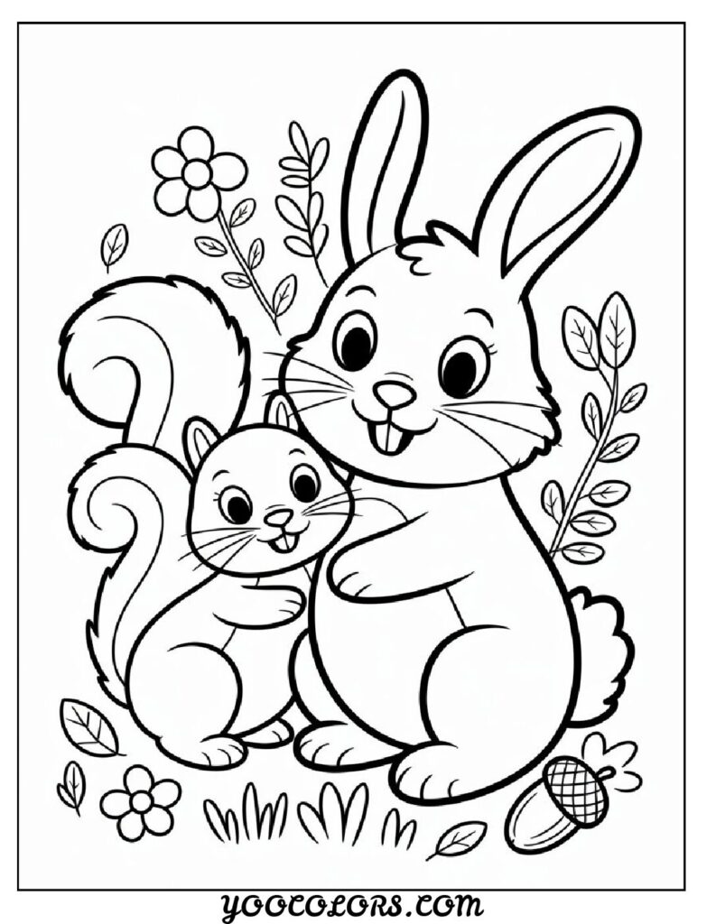 Bunny Coloring Page: Free Printable Cute, Realistic, and Easter-Themed Sheets for All Ages 19 bunny coloring pages Bunny and Squirrel Friends pdf