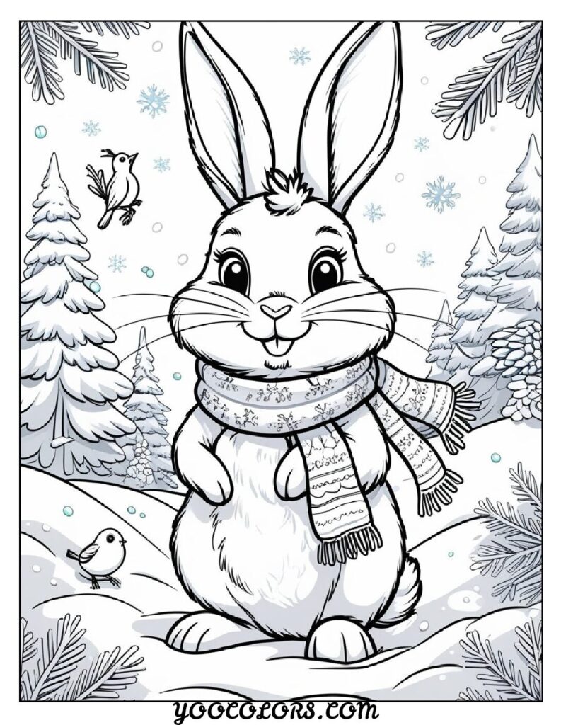 Bunny Coloring Page: Free Printable Cute, Realistic, and Easter-Themed Sheets for All Ages 17 bunny coloring pages Bunny in Winter Wonderland pdf