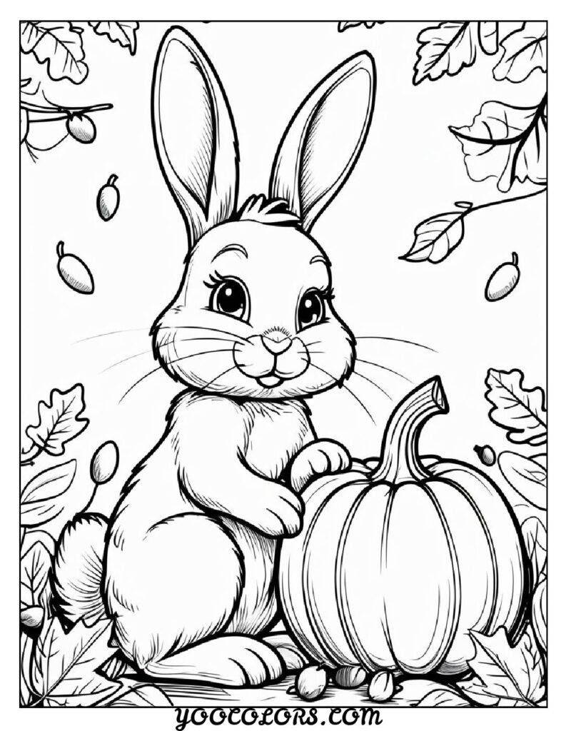 Bunny Coloring Page: Free Printable Cute, Realistic, and Easter-Themed Sheets for All Ages 20 bunny coloring pages Bunny with Pumpkin for Fall Theme pdf
