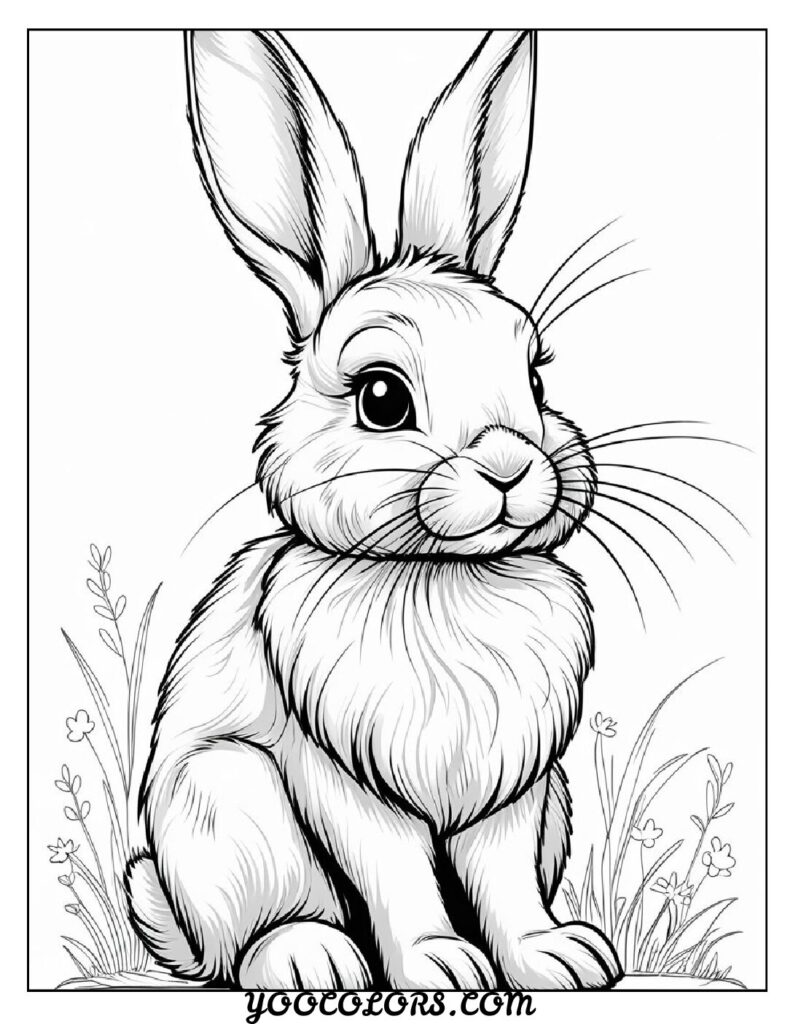 Bunny Coloring Page: Free Printable Cute, Realistic, and Easter-Themed Sheets for All Ages 15 bunny coloring pages Fluffy Bunny with Long Ears pdf
