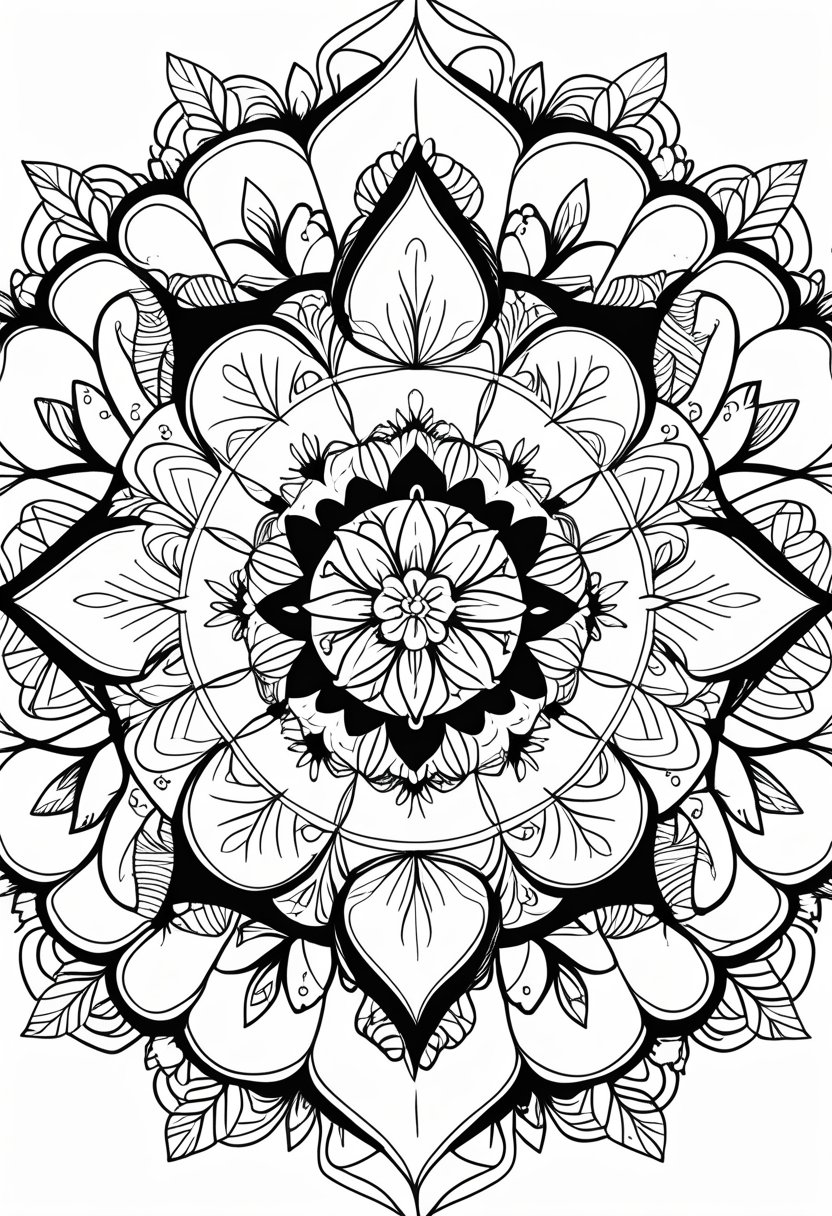 Free Printable Mandala Coloring Pages: 26 Intricate Designs Blending Art, and Spirituality 29 A detailed symmetrical mandala design with bold geometric and floral patterns radiating from the center.