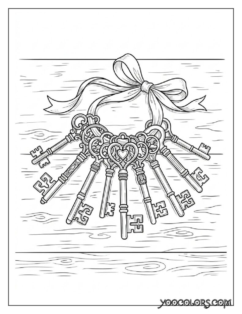 65+ Beautiful Cottagecore Coloring Pages for Relaxation and Creativity 13 Antique keys tied with ribbon 202608191352 pdf