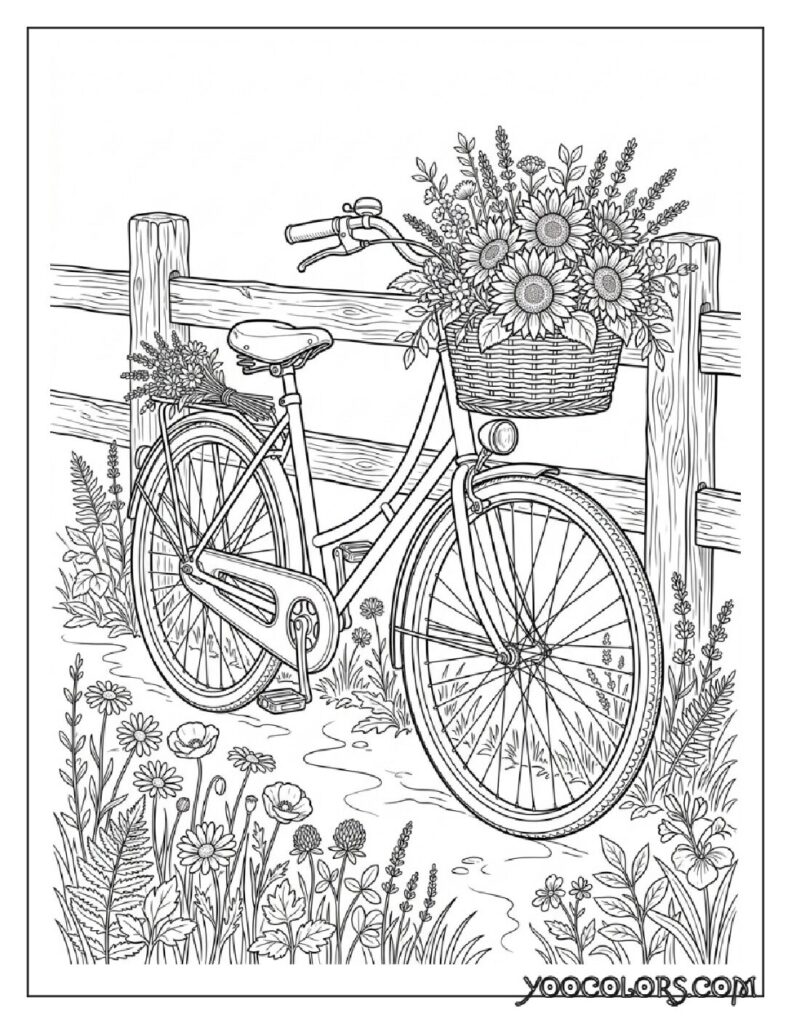 65+ Beautiful Cottagecore Coloring Pages for Relaxation and Creativity 11 Bicycle leaning against wooden f… 202608191352 1 pdf