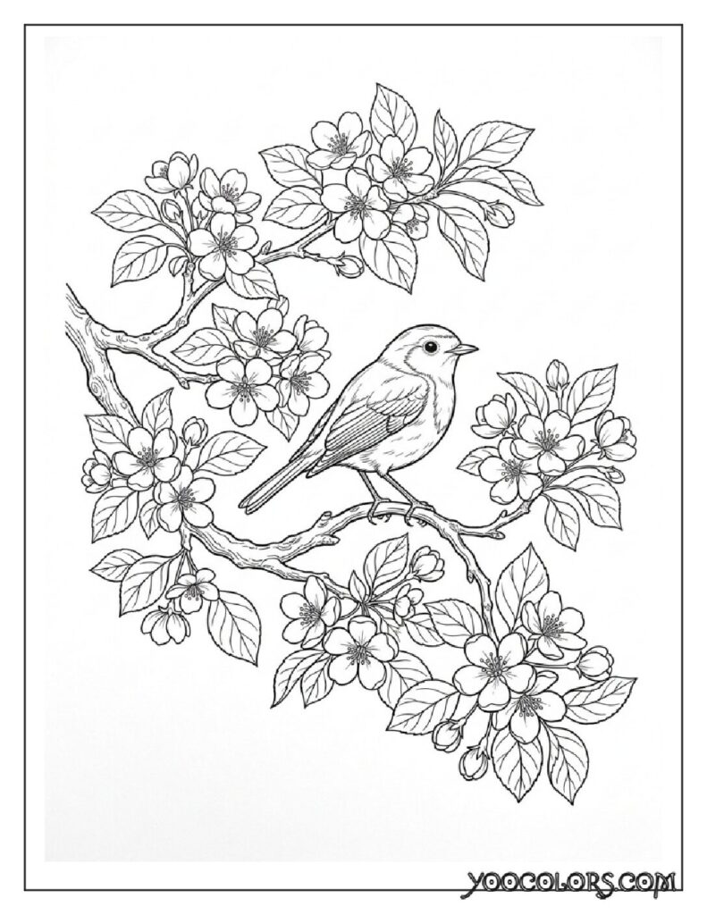 65+ Beautiful Cottagecore Coloring Pages for Relaxation and Creativity 10 Bird sitting on apple branch 202608191352 pdf