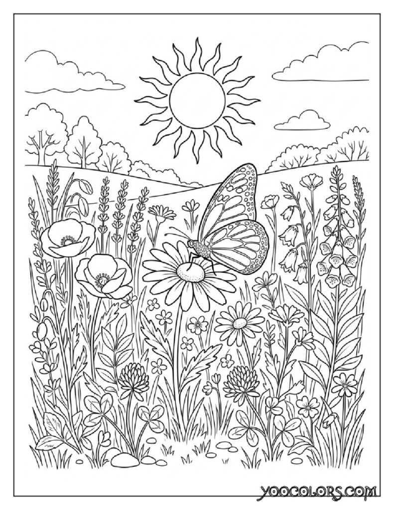 65+ Beautiful Cottagecore Coloring Pages for Relaxation and Creativity 20 Butterfly landing on daisy 202608191352 pdf