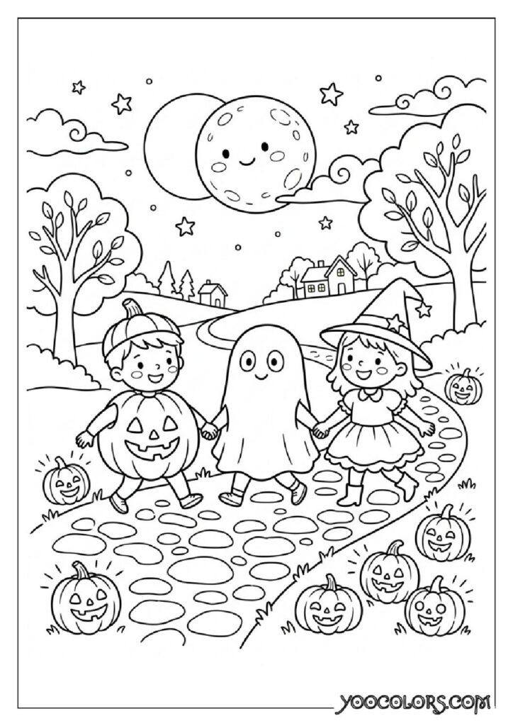 28 Halloween Coloring Pages for Fun and Creative Festive Activities 8 Children walking along path 202608151343 pdf