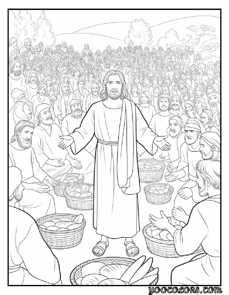 Christian Coloring Pages for Kids: 20 Inspirational Designs to Inspire Faith 5 Christian cioloring pages for kids Jesus Feeding the 5000 pdf