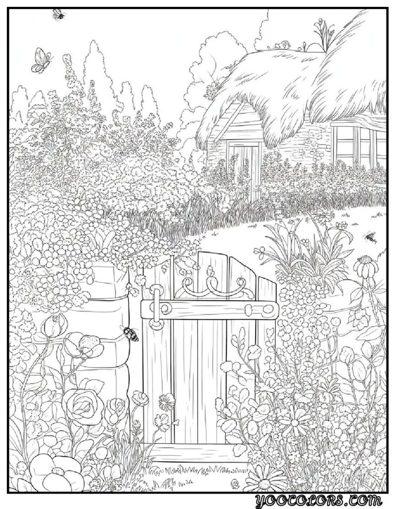 65+ Beautiful Cottagecore Coloring Pages for Relaxation and Creativity 72 Cottagecore Coloring Pages Blooming Gardens and Rustic Gates pdf