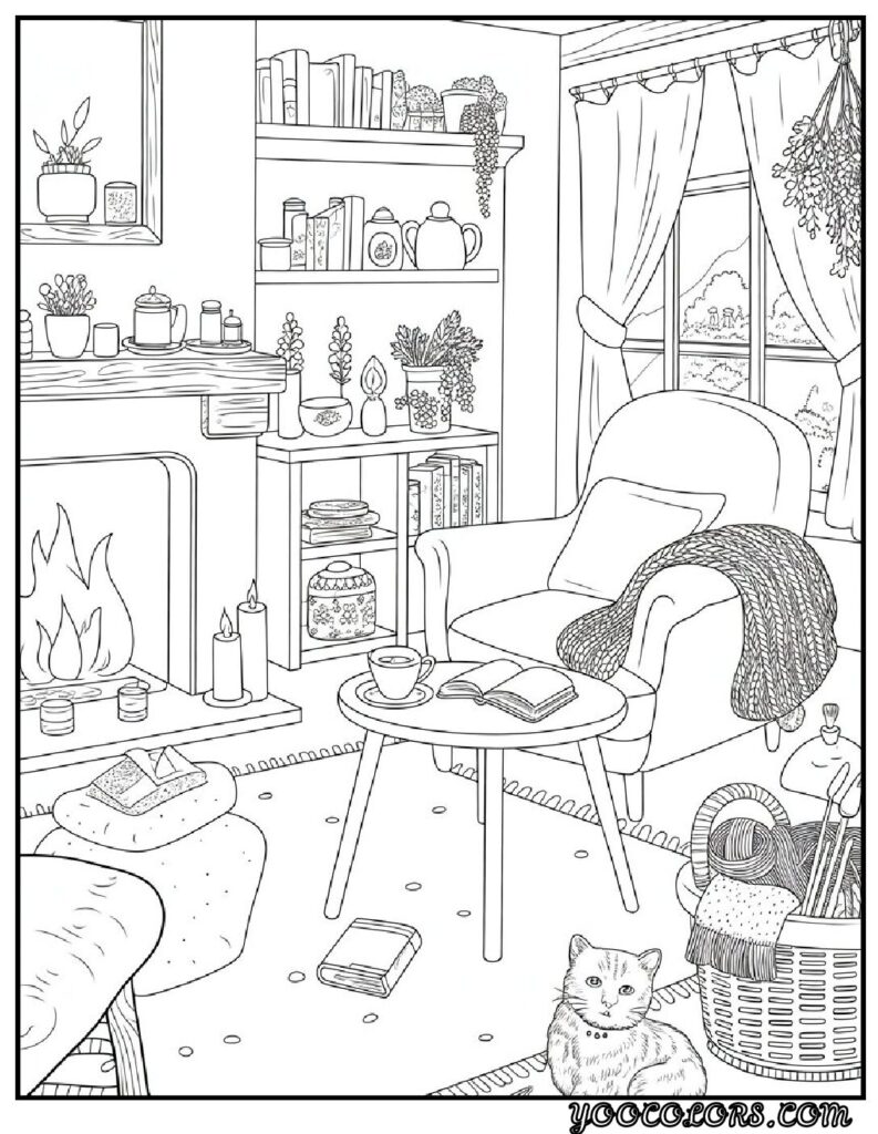 65+ Beautiful Cottagecore Coloring Pages for Relaxation and Creativity 65 Cottagecore Coloring Pages Cozy Cottage Interiors Coloring Sheets pdf