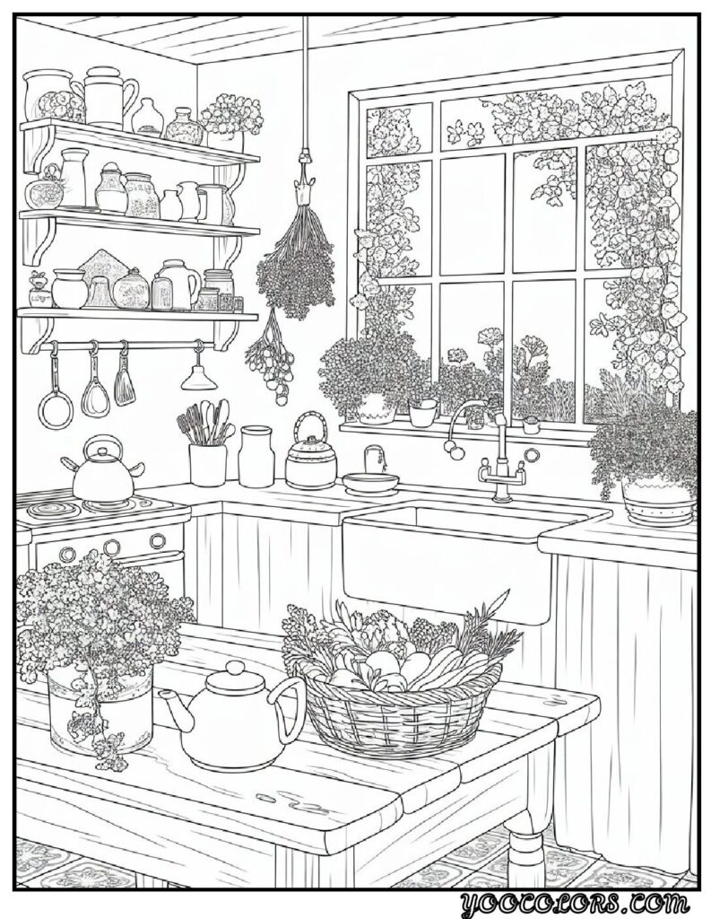 65+ Beautiful Cottagecore Coloring Pages for Relaxation and Creativity 61 Cottagecore Coloring Pages Quaint Cottage Kitchens Designs pdf
