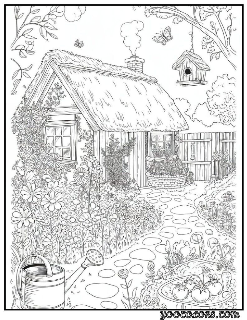 65+ Beautiful Cottagecore Coloring Pages for Relaxation and Creativity 59 Cottagecore Coloring Pages Rustic Cottage and Garden Scenes pdf