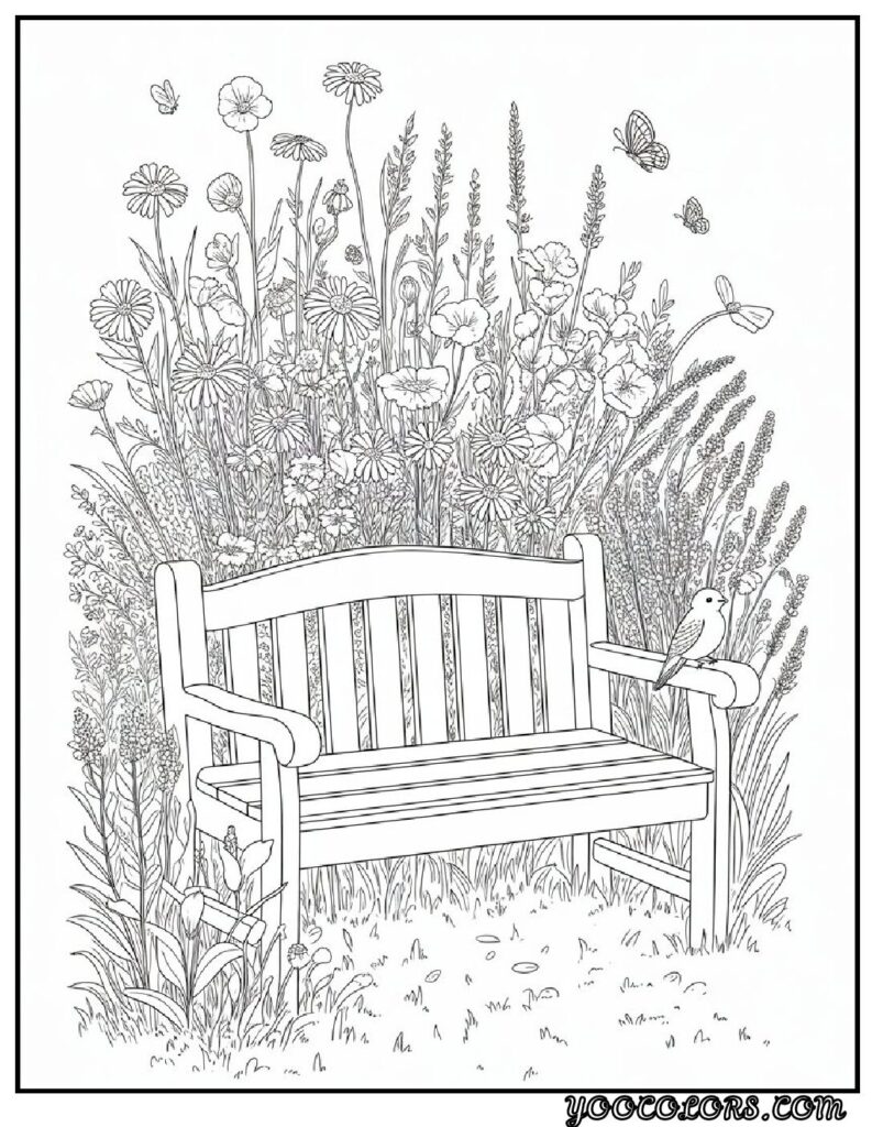 65+ Beautiful Cottagecore Coloring Pages for Relaxation and Creativity 68 Cottagecore Coloring Pages Wildflower and Garden Bench Illustrations pdf