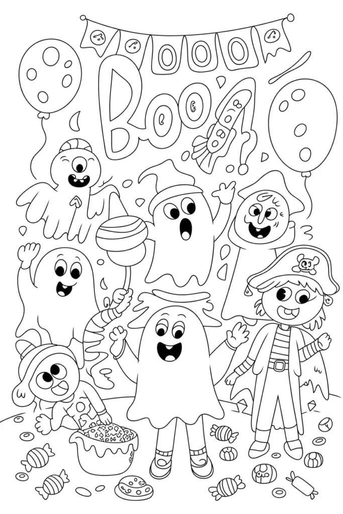 Halloween Coloring Pages Ghost: Free Printables for Kids & Adults 13 Cute spooky ghost party halloween