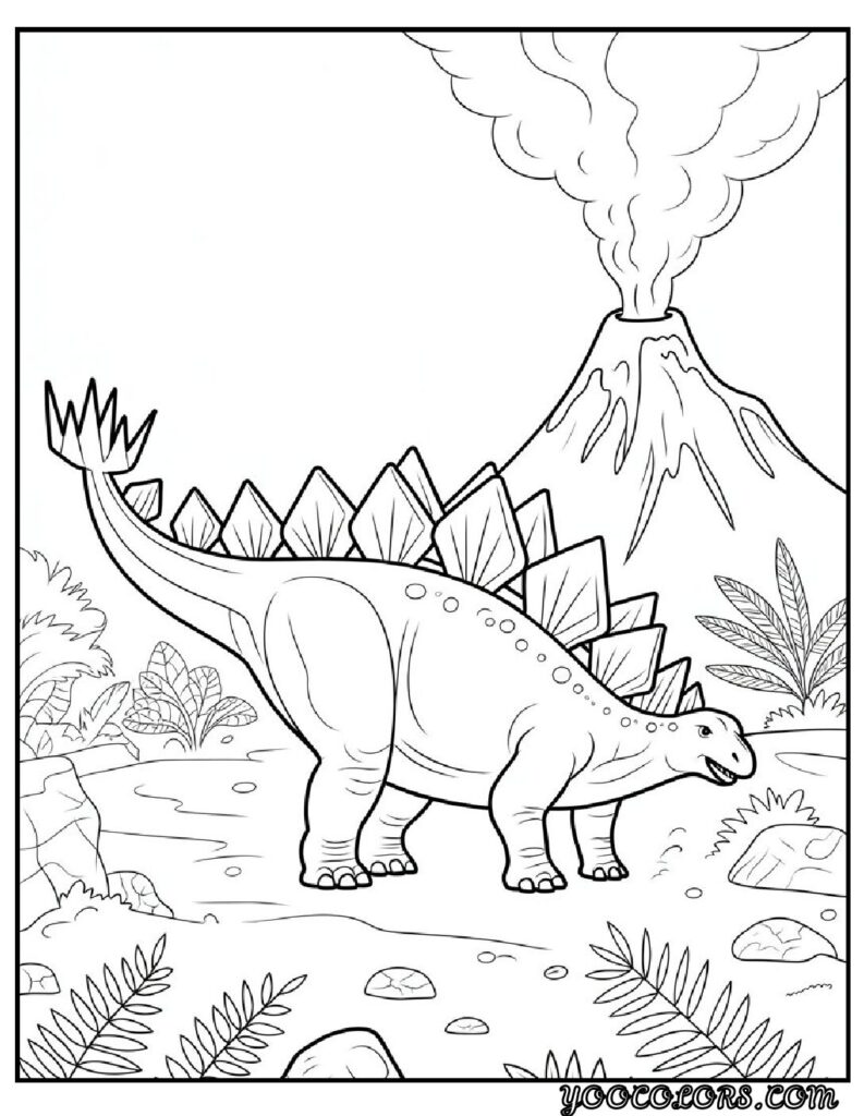 Dinosaur Coloring Pages Printable: Top 20 Designs for All Ages 5 Dinosaur Coloring Pages Printable Stegosaurus with Volcano pdf