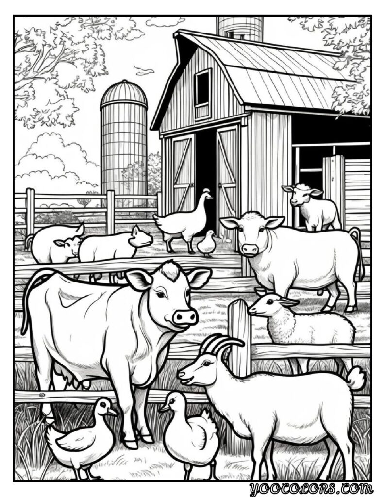 Farm Animal Coloring Pages: Top 20 Designs for Educational and Fun Activities 19 Fram animal coloring pages Barnyard mix coloring pages pdf