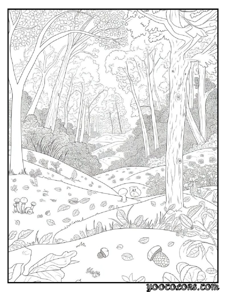 20 Free Fall Coloring Pages to Inspire Creativity This Season 3 Free Fall Coloring Pages Fall forest landscape pdf