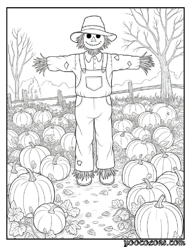 20 Free Fall Coloring Pages to Inspire Creativity This Season 10 Free Fall Coloring Pages Scarecrow in pumpkin patch pdf