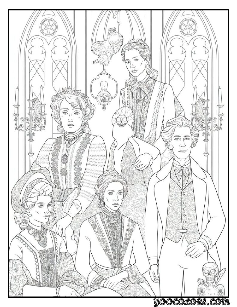 Gothic Coloring Pages for Adults: Top 20 Designs to Download as PDF and Png Files. 19 Gothic coloring pages Ancestral Gothic Family Portraits pdf