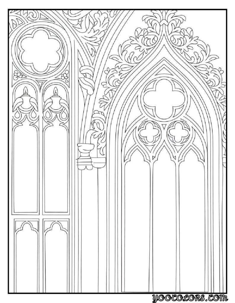 Gothic Coloring Pages for Adults: Top 20 Designs to Download as PDF and Png Files. 21 Gothic coloring pages Baroque Gothic Window Frames pdf