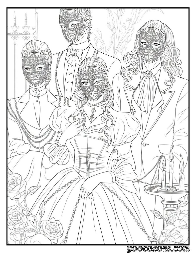 Gothic Coloring Pages for Adults: Top 20 Designs to Download as PDF and Png Files. 20 Gothic coloring pages Gothic Chic Masked Characters pdf