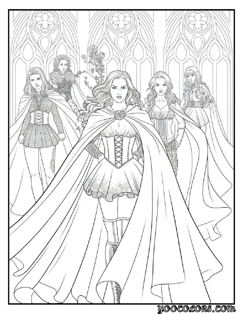 Gothic Coloring Pages for Adults: Top 20 Designs to Download as PDF and Png Files. 10 Gothic coloring pages Gothic Heroines with Dramatic Capes pdf