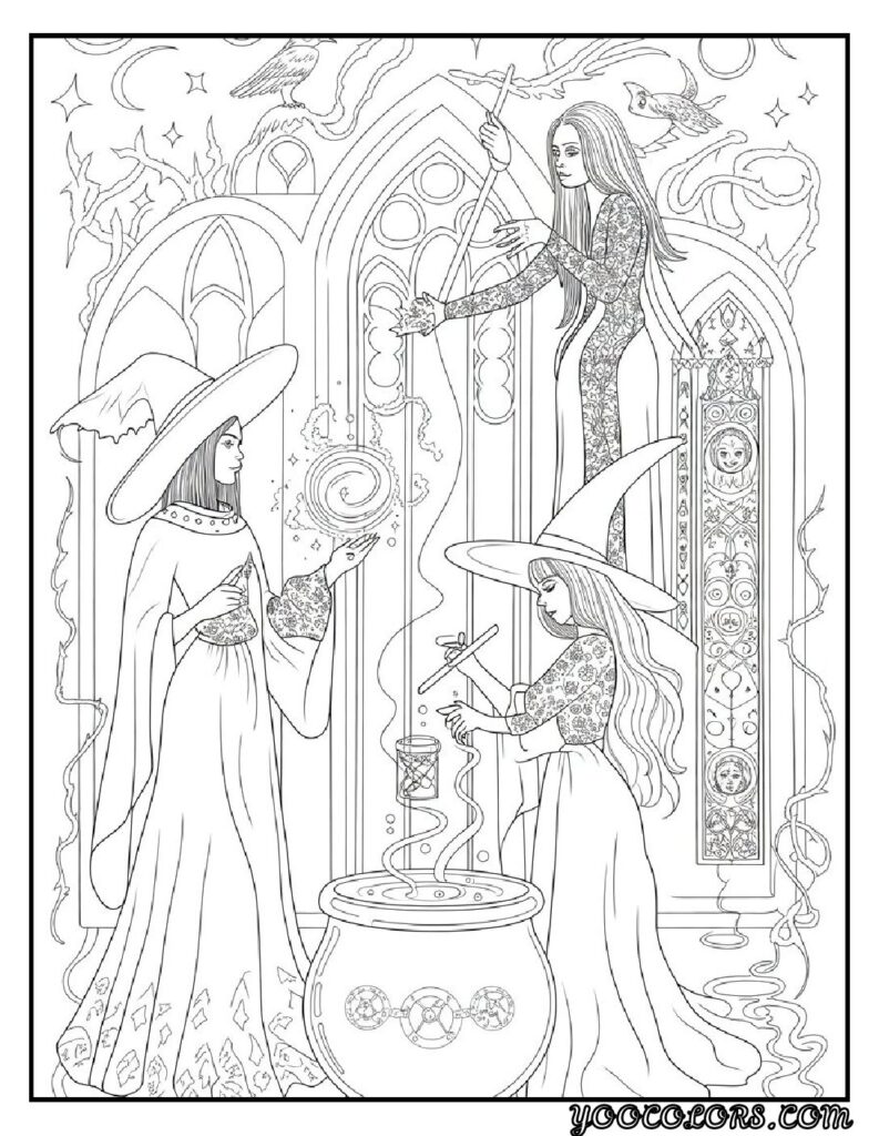 Gothic Coloring Pages for Adults: Top 20 Designs to Download as PDF and Png Files. 12 Gothic coloring pages Mystical Gothic Witches pdf