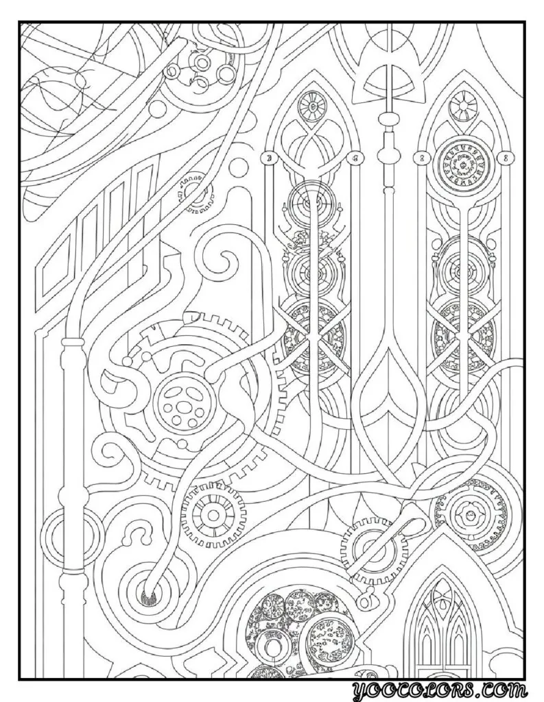 Gothic Coloring Pages for Adults: Top 20 Designs to Download as PDF and Png Files. 11 Gothic coloring pages Steampunk Gothic Elements pdf