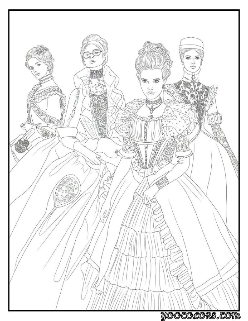 Gothic Coloring Pages for Adults: Top 20 Designs to Download as PDF and Png Files. 3 Gothic coloring pages Victorian Gothic Fashion Designs pdf