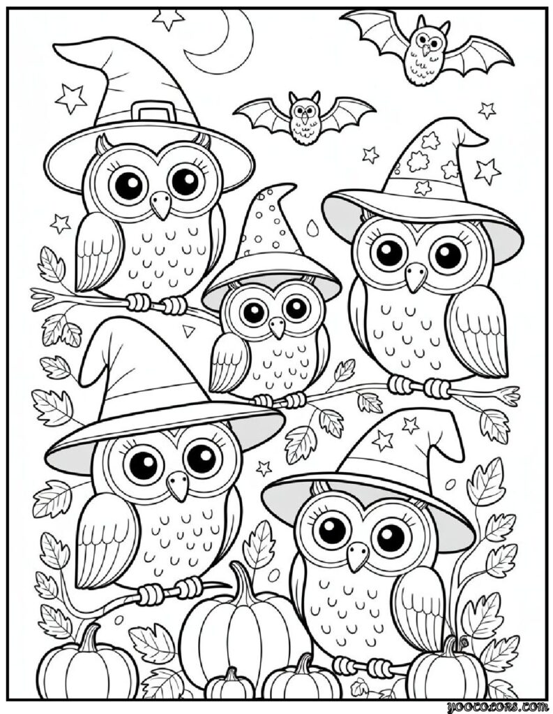 Halloween Coloring Pages Cute Collection of 20 Fun and Easy Designs 19 Halloween Coloring Pages Cute Friendly owls with witch hats pdf