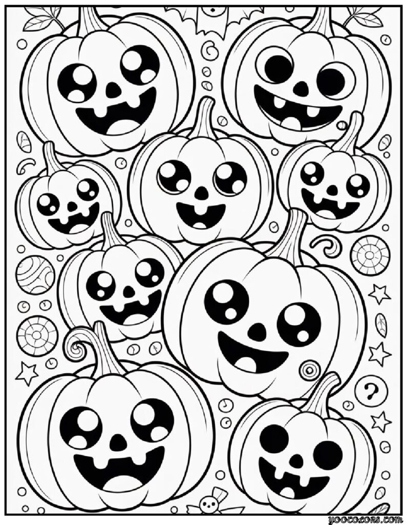 Halloween Coloring Pages Cute Collection of 20 Fun and Easy Designs 9 Halloween Coloring Pages Cute Kawaii styled jack o lanterns pdf