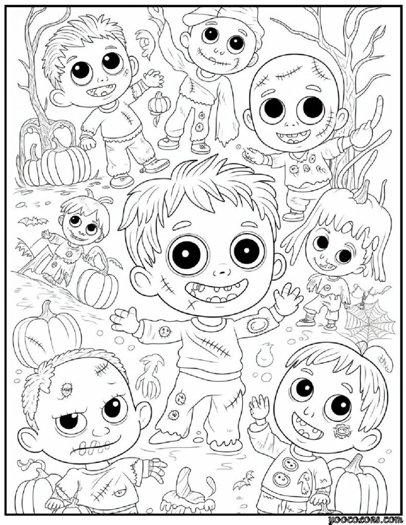 Halloween Coloring Pages Cute Collection of 20 Fun and Easy Designs 7 Halloween Coloring Pages Cute Little zombies with big eyes pdf