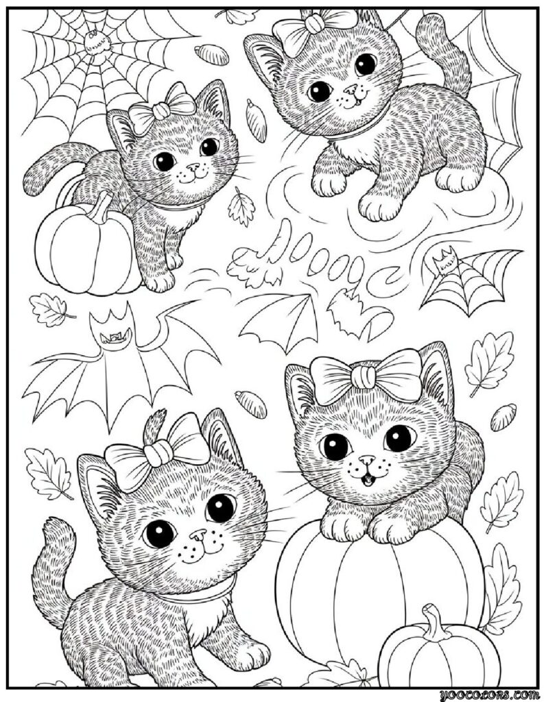 Halloween Coloring Pages Cute Collection of 20 Fun and Easy Designs 4 Halloween Coloring Pages Cute Playful black cats with bows pdf
