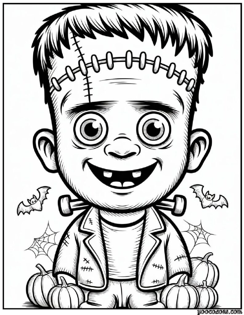 Halloween Coloring Pages Cute Collection of 20 Fun and Easy Designs 16 Halloween Coloring Pages Cute Smiling Frankenstein with stitches pdf