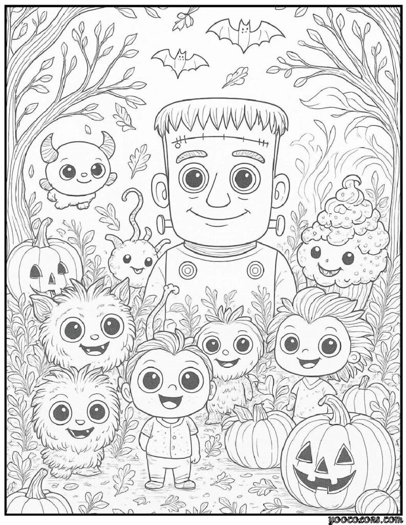 Halloween Coloring Pages for Kids Featuring 16 Cute and Friendly Characters and Scenes 7 Halloween Coloring Pages for Kids Candy Buckets for Trick or Treat Coloring pdf
