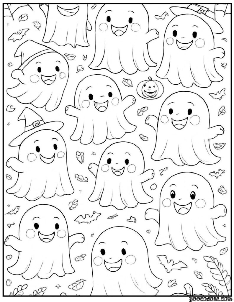 Halloween Coloring Pages for Kids Featuring 16 Cute and Friendly Characters and Scenes 2 Halloween Coloring Pages for Kids Cute Ghost Characters Coloring Sheets pdf