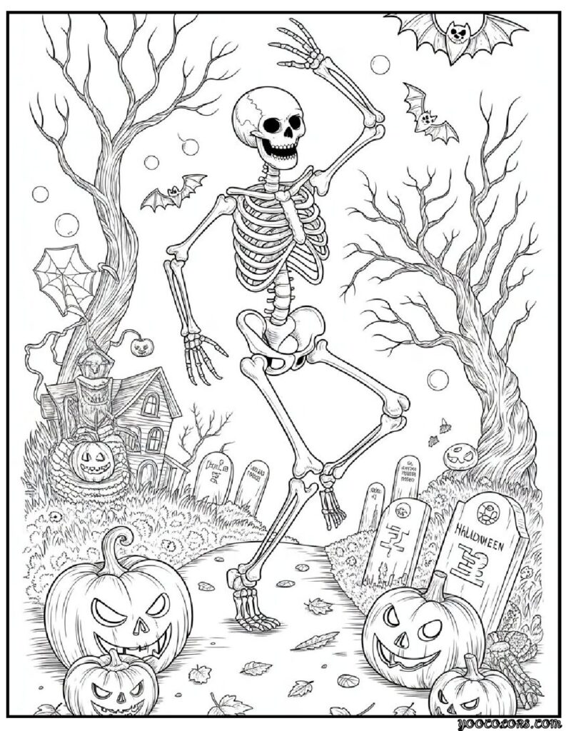 Halloween Coloring Pages Printable Featuring Classic Icons and Spooky Fun for All Ages 12 Halloween coloring pages printable Scary skeleton dancing scene pdf