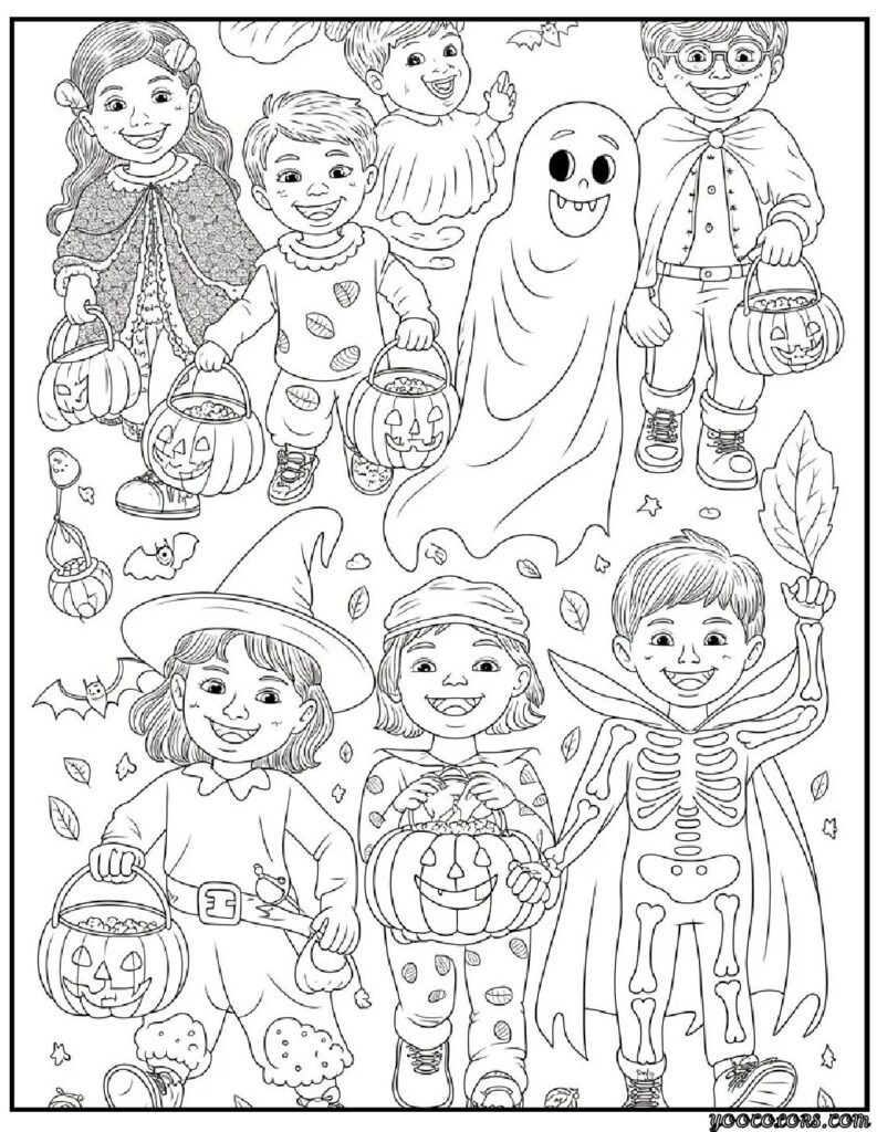 Halloween Coloring Pages Printable Featuring Classic Icons and Spooky Fun for All Ages 11 Halloween coloring pages printable Trick or treat kids in costumes pdf