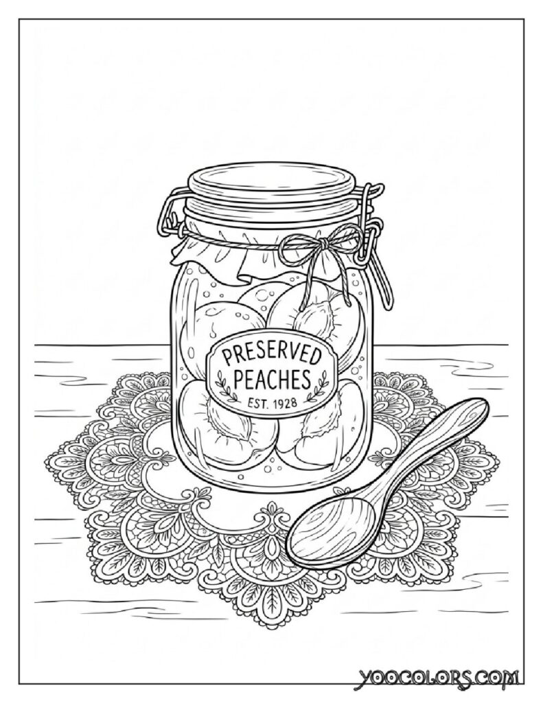 65+ Beautiful Cottagecore Coloring Pages for Relaxation and Creativity 6 Jar with peaches line art 202608191352 pdf