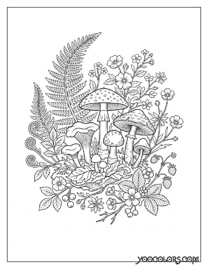 65+ Beautiful Cottagecore Coloring Pages for Relaxation and Creativity 5 Line art coloring page mushrooms 202608191352 pdf
